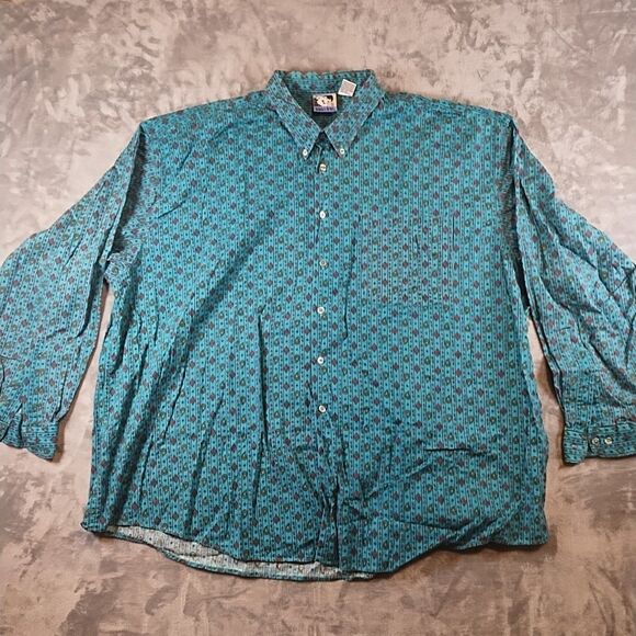 Vintage 90s Todays News Button Down Shirt Paisley Blue Pattern Western Look 3XL - Picture 1 of 5